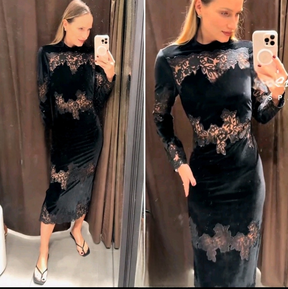 Zara Velvet Lace Dress - Picture 3 of 15